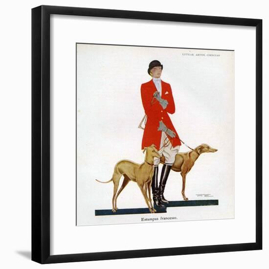 Woman in Hunting Outfit with Hounds, Magazine Plate, Spain, 1929-null-Framed Giclee Print