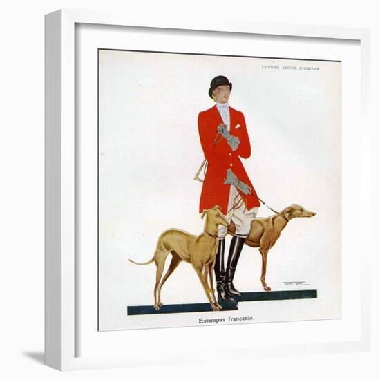 Woman in Hunting Outfit with Hounds, Magazine Plate, Spain, 1929-null-Framed Giclee Print