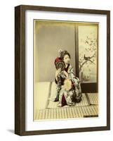 Woman in Kimono Playing Tsudzumi-Pump Park-Framed Photographic Print