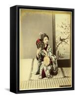Woman in Kimono Playing Tsudzumi-Pump Park-Framed Stretched Canvas