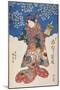 Woman in Kimono with Puppet and Background Decorated with Apple Blossoms-Utagawa Toyokuni-Mounted Giclee Print