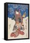 Woman in Kimono with Puppet and Background Decorated with Apple Blossoms-Utagawa Toyokuni-Framed Stretched Canvas