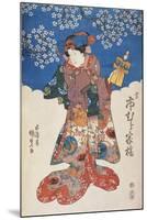 Woman in Kimono with Puppet and Background Decorated with Apple Blossoms-Utagawa Toyokuni-Mounted Giclee Print