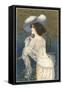 Woman in Lacy White Dress and Feathered Hat-null-Framed Stretched Canvas