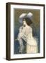 Woman in Lacy White Dress and Feathered Hat-null-Framed Art Print