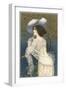 Woman in Lacy White Dress and Feathered Hat-null-Framed Art Print