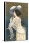 Woman in Lacy White Dress and Feathered Hat-Found Image Press-Stretched Canvas