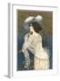 Woman in Lacy White Dress and Feathered Hat-Found Image Press-Framed Giclee Print