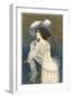 Woman in Lacy White Dress and Feathered Hat-Found Image Press-Framed Giclee Print