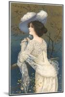 Woman in Lacy White Dress and Feathered Hat-Found Image Press-Mounted Giclee Print