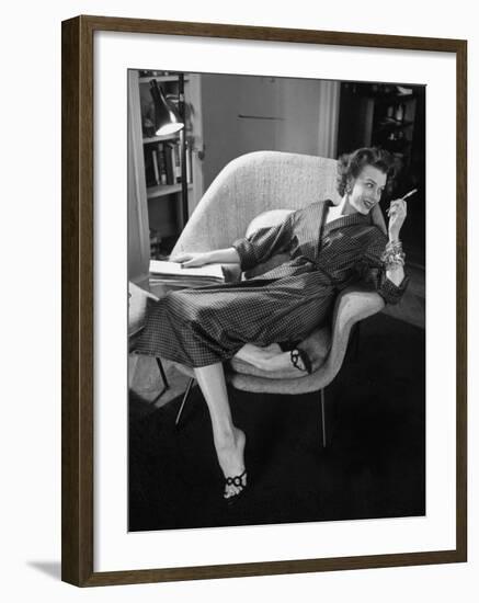 Woman in Man's Tie Silk Dressing Gown from Brooks Brothers-Nina Leen-Framed Photographic Print