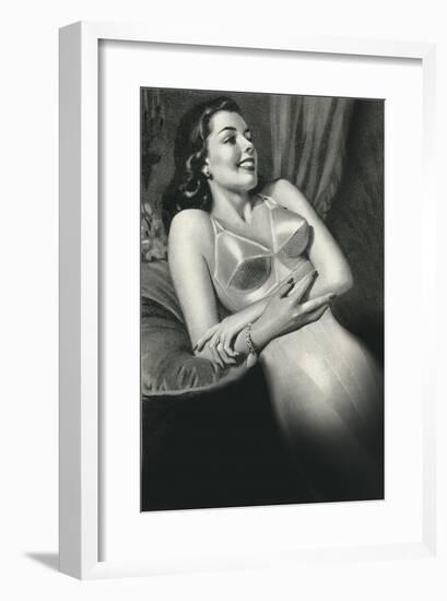 Woman in Old Fashioined Underwear-null-Framed Art Print