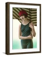 Woman in Old Fashioned Bathing Costume-null-Framed Art Print