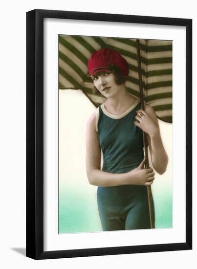 Woman in Old Fashioned Bathing Costume-null-Framed Art Print