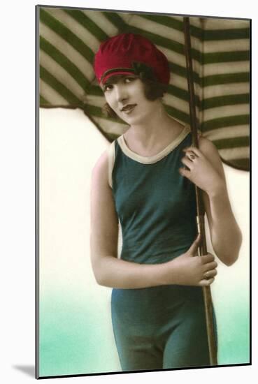 Woman in Old Fashioned Bathing Costume-null-Mounted Art Print