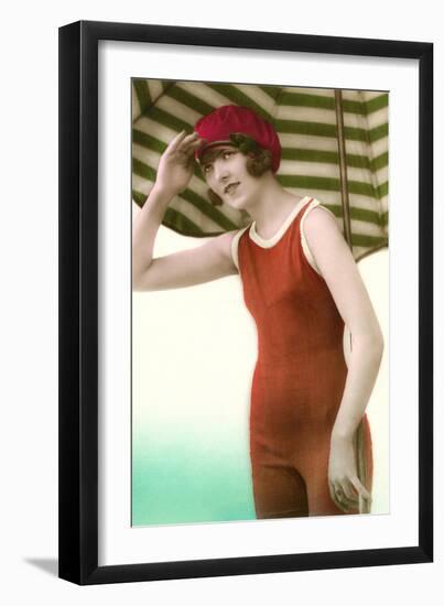 Woman in Old Fashioned Bathing Costume-null-Framed Art Print