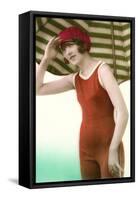 Woman in Old Fashioned Bathing Costume-null-Framed Stretched Canvas