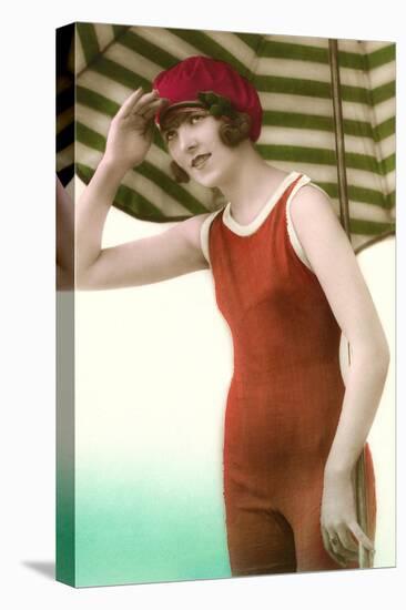 Woman in Old Fashioned Bathing Costume-null-Stretched Canvas