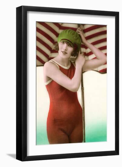 Woman in Old Fashioned Bathing Costume-null-Framed Art Print