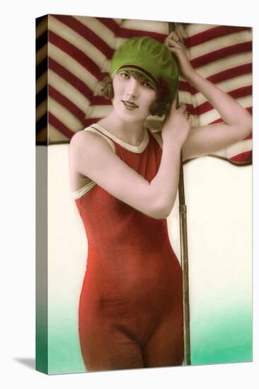 Woman in Old Fashioned Bathing Costume-null-Stretched Canvas