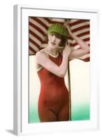 Woman in Old Fashioned Bathing Costume-null-Framed Art Print