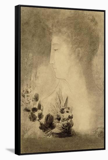 Woman in profile with a Laurel Wreath-Odilon Redon-Framed Stretched Canvas