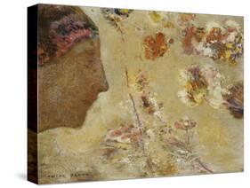 Woman in Profile with Butterfly and Flowers-Odilon Redon-Stretched Canvas