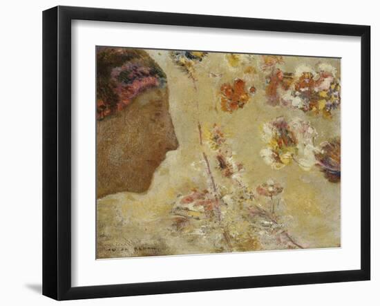 Woman in Profile with Butterfly and Flowers-Odilon Redon-Framed Giclee Print