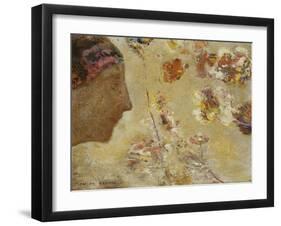 Woman in Profile with Butterfly and Flowers-Odilon Redon-Framed Giclee Print