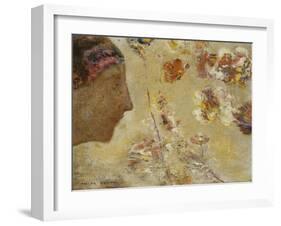 Woman in Profile with Butterfly and Flowers-Odilon Redon-Framed Giclee Print