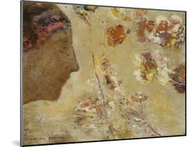 Woman in Profile with Butterfly and Flowers-Odilon Redon-Mounted Giclee Print