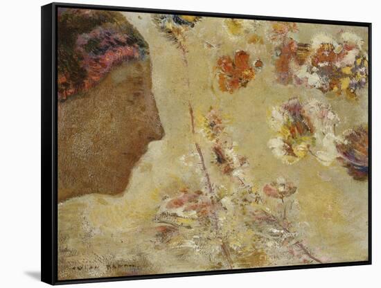 Woman in Profile with Butterfly and Flowers-Odilon Redon-Framed Stretched Canvas