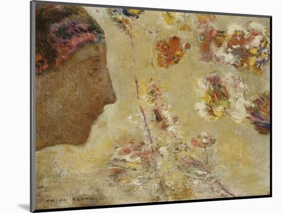 Woman in Profile with Butterfly and Flowers-Odilon Redon-Mounted Giclee Print