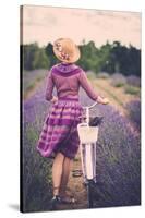 Woman in Purple Dress and Hat with Retro Bicycle in Lavender Field-NejroN Photo-Stretched Canvas