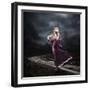 Woman in Purple Dress Walking on Dirty Road-brickrena-Framed Photographic Print