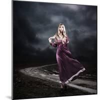 Woman in Purple Dress Walking on Dirty Road-brickrena-Mounted Photographic Print