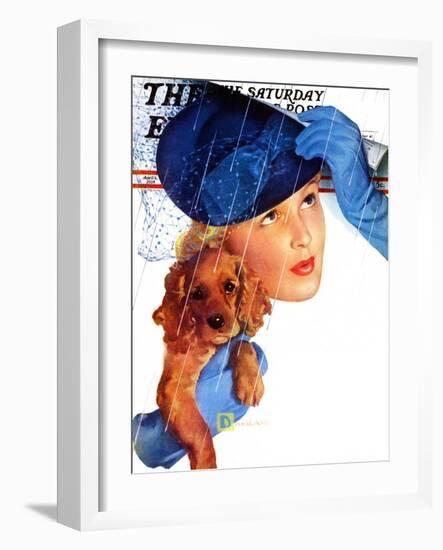 "Woman in Rain with Cocker," Saturday Evening Post Cover, April 8, 1939-Douglas Crockwell-Framed Giclee Print