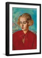 Woman in Red, 1936 (Oil on Canvas)-Boris Dmitrievich Grigoriev-Framed Giclee Print