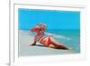 Woman in Red and White Bathing Suit and Hat-null-Framed Premium Giclee Print