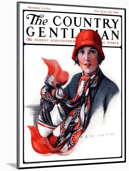 "Woman in Red Cloche and Scarf," Country Gentleman Cover, November 8, 1924-Katherine R. Wireman-Mounted Giclee Print