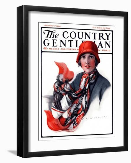 "Woman in Red Cloche and Scarf," Country Gentleman Cover, November 8, 1924-Katherine R. Wireman-Framed Giclee Print