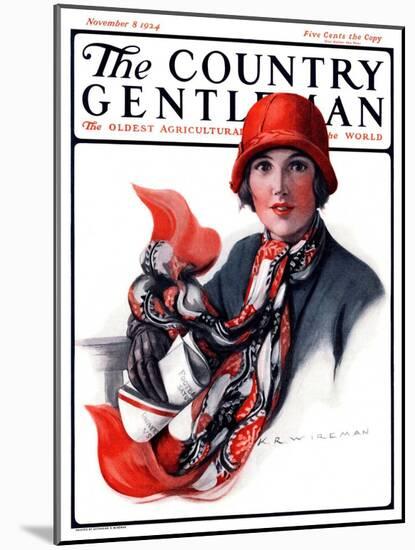 "Woman in Red Cloche and Scarf," Country Gentleman Cover, November 8, 1924-Katherine R. Wireman-Mounted Giclee Print