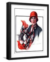 "Woman in Red Cloche and Scarf,"November 8, 1924-Katherine R. Wireman-Framed Giclee Print