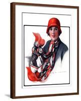 "Woman in Red Cloche and Scarf,"November 8, 1924-Katherine R. Wireman-Framed Giclee Print
