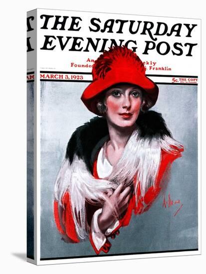 "Woman in Red Hat," Saturday Evening Post Cover, March 3, 1923-Neysa Mcmein-Stretched Canvas