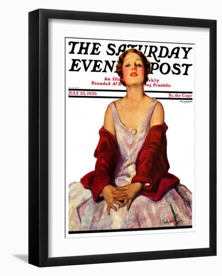 "Woman in Red Stole," Saturday Evening Post Cover, July 22, 1933-Penrhyn Stanlaws-Framed Giclee Print