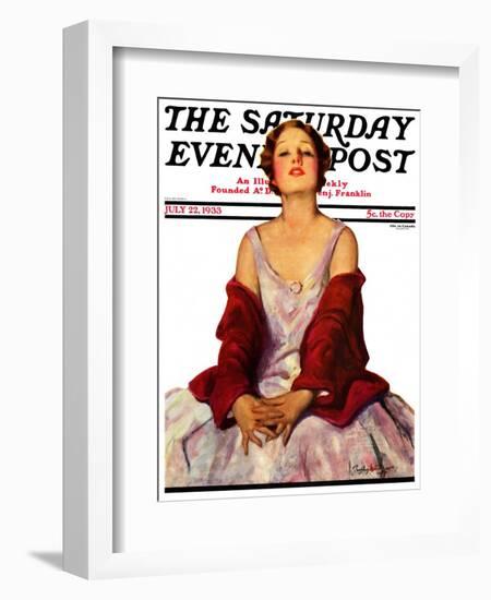 "Woman in Red Stole," Saturday Evening Post Cover, July 22, 1933-Penrhyn Stanlaws-Framed Giclee Print