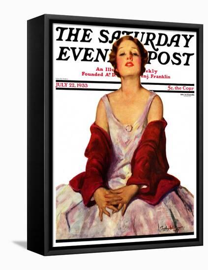 "Woman in Red Stole," Saturday Evening Post Cover, July 22, 1933-Penrhyn Stanlaws-Framed Stretched Canvas