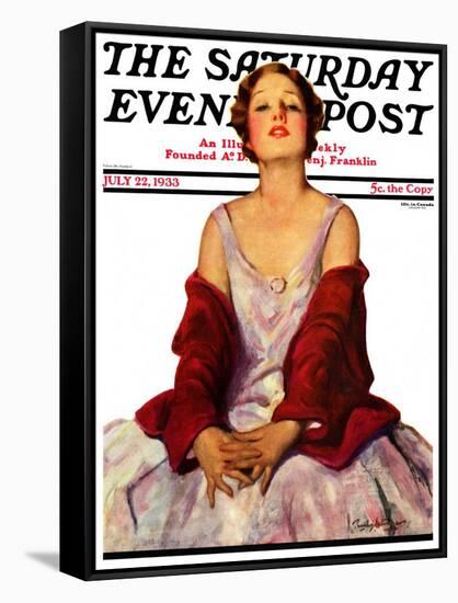 "Woman in Red Stole," Saturday Evening Post Cover, July 22, 1933-Penrhyn Stanlaws-Framed Stretched Canvas