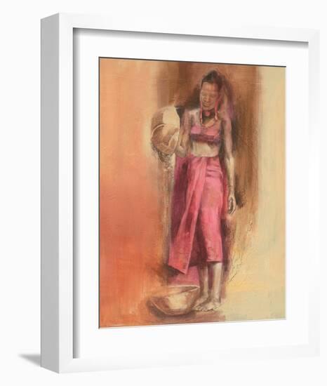 Woman in Red-Talantbek Chekirov-Framed Art Print